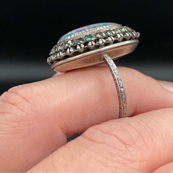Vintage Martelli Sterling Art Deco Rhinestone and Opal? Ring Size 6 - Picture 10 of 14